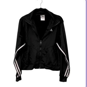 Adidas Vintage Woman’s Black White Funnel Neck Zipper Workout Track Jacket Sz M
